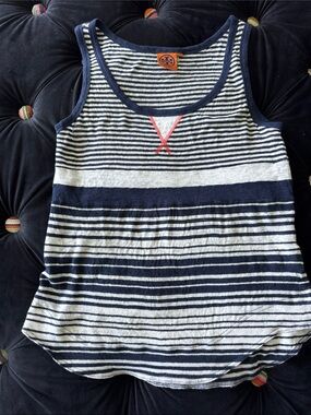Striped Navy & White Tank with Orange Accent